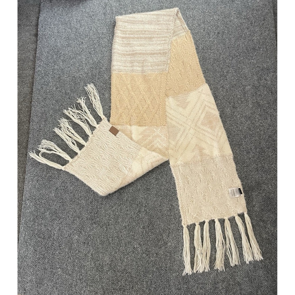 Idyllwind Scarf Womens OS Cream Beige Patchwork Cable Knit Tassel Fringe Boho